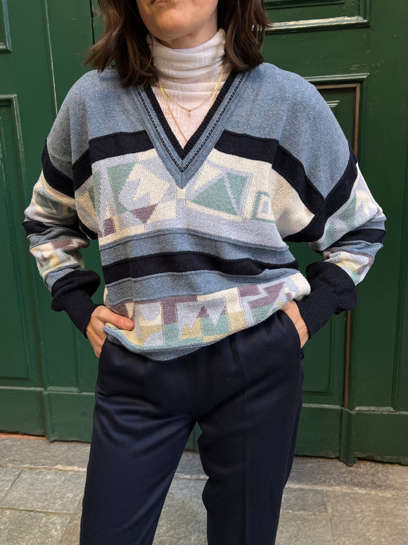 Maglione azzurro geometrico