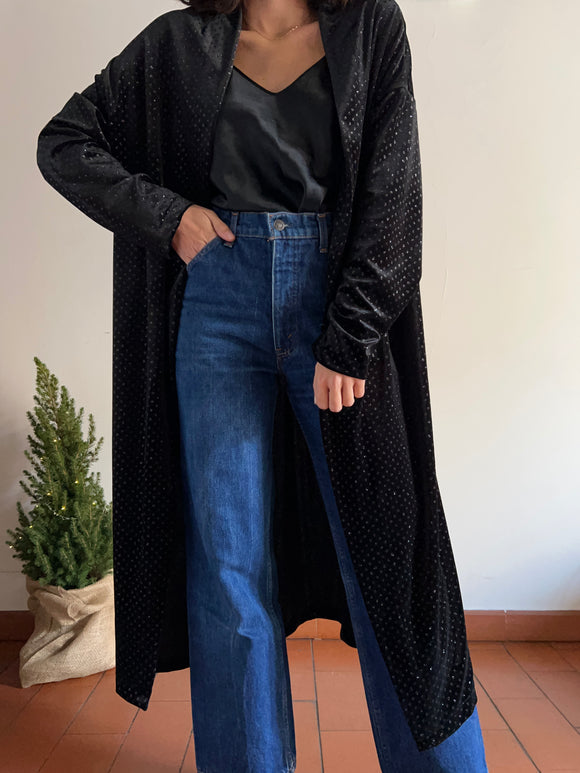PRE ORDINE • Cardigan lungo velluto nero pois