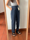 Pantalone blu pura seta