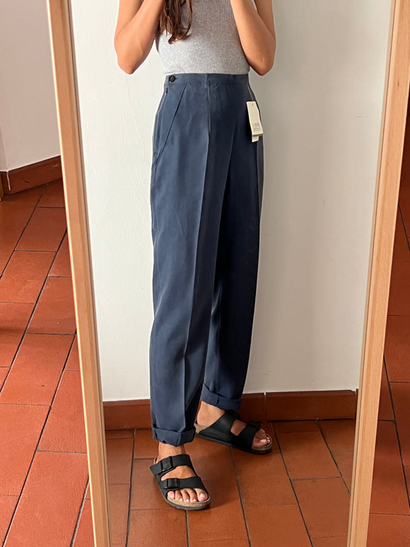 Pantalone blu pura seta