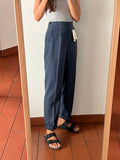 Pantalone blu pura seta