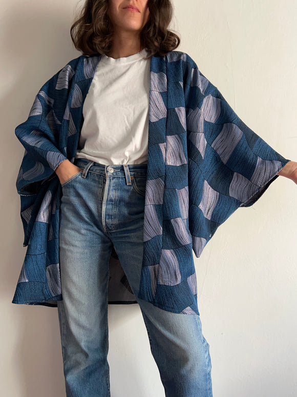 Kimono jacquard blu