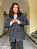 Blazer a quadretti con bottoni a contrasto