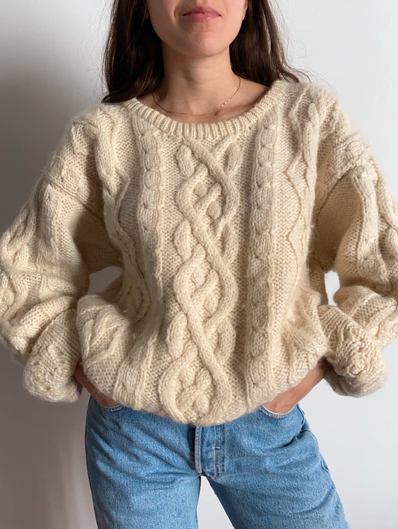 Maglione fatto a mano in lana grossa intrecciata XL