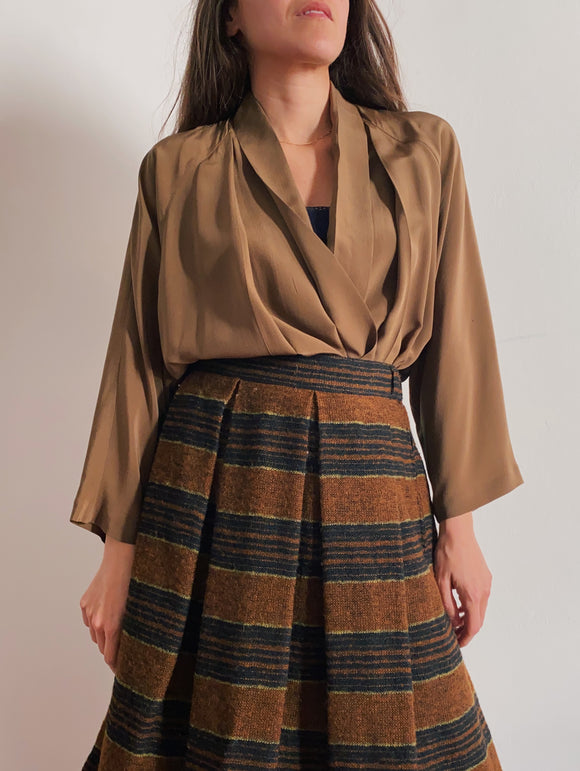 Camicia-kimono marrone pura seta