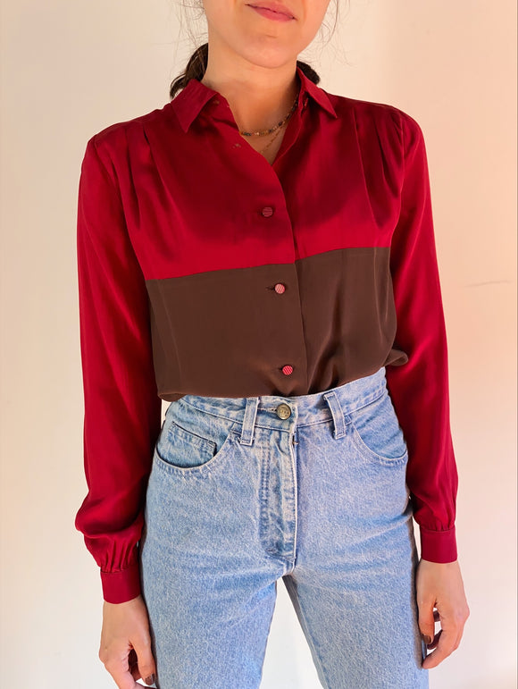 Camicia bicolor bordeaux e marrone