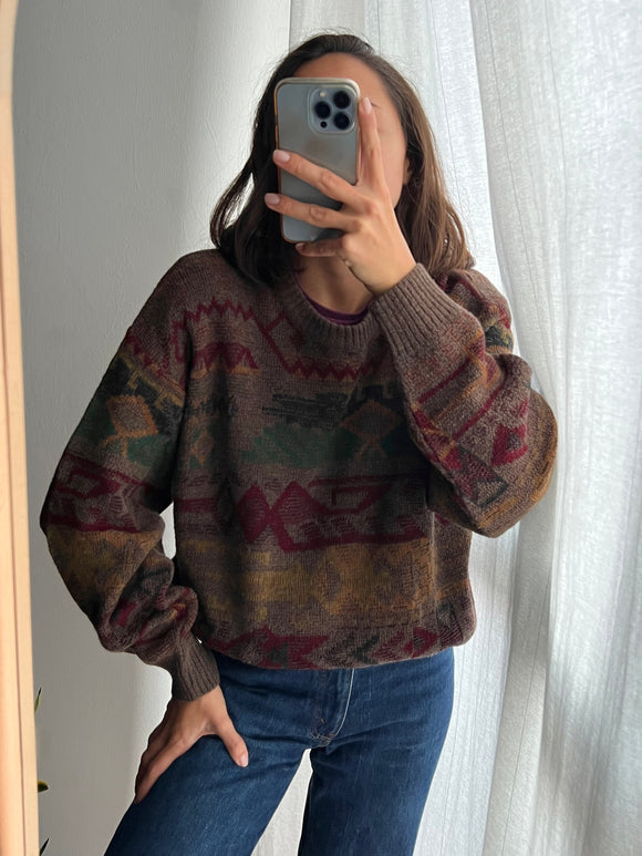 Maglione aztec marrone
