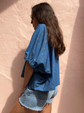 Blusa oversize denim luccicante