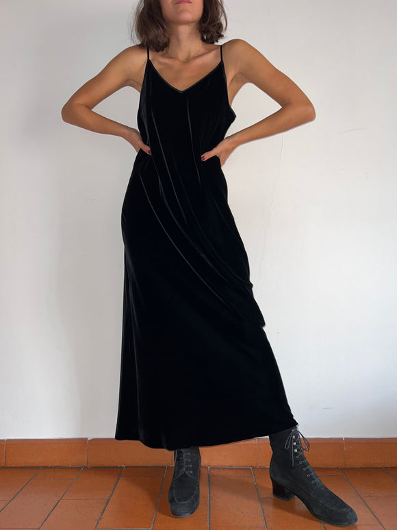 Slip dress lungo nero di velluto