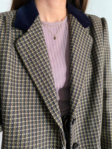 Blazer in lana lavorata con colletto di velluto