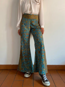 Pantalone indiano flare azzurro e pistacchio