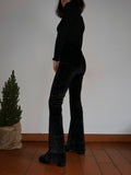 Pantalone a zampa velluto nero brillantini