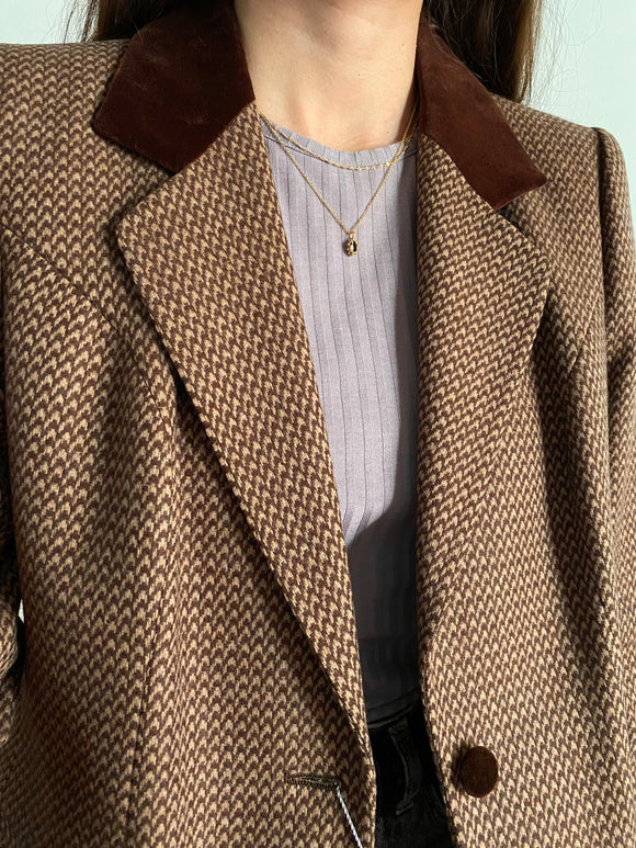 Blazer marrone e beige con colletto di velluto