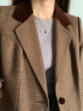 Blazer marrone e beige con colletto di velluto