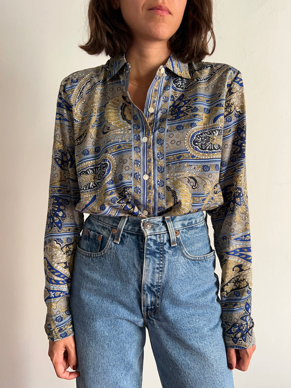 Camicia taglio maschile beige e blu