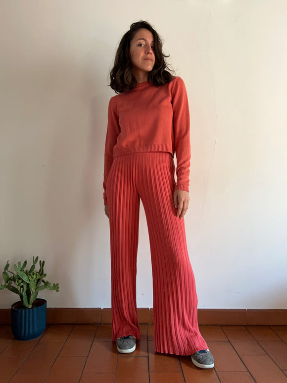 Pantalone plissé in maglia corallo