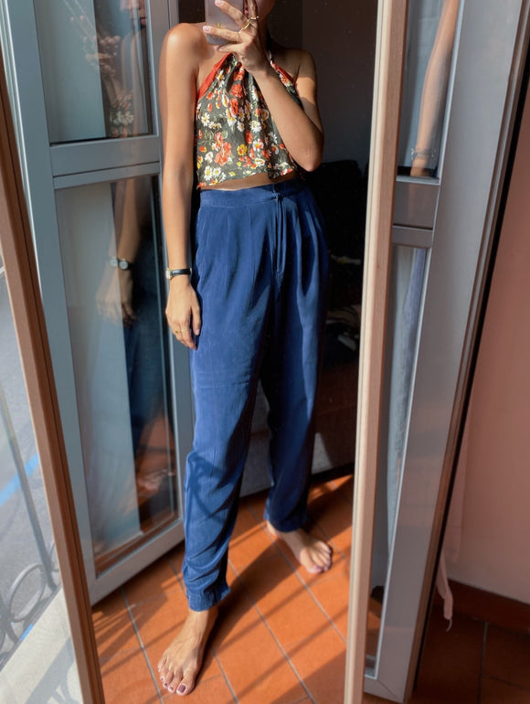 Pantaloni di seta blu