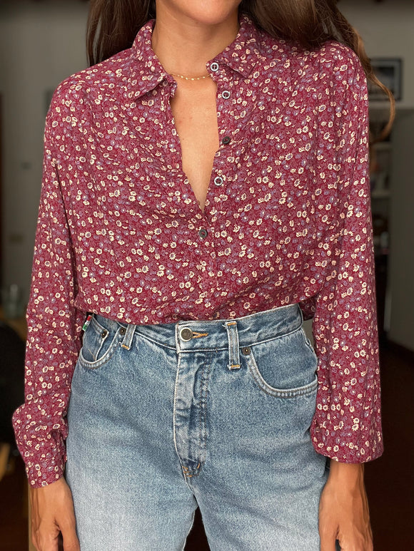Camicia bordeaux fiorellini lilla