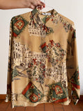 Camicia di seta fantasia senape