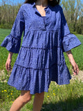 Abito corto ampio blu damascato