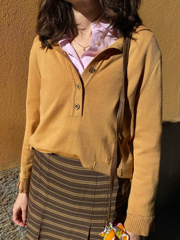 Maglione senape collo a polo