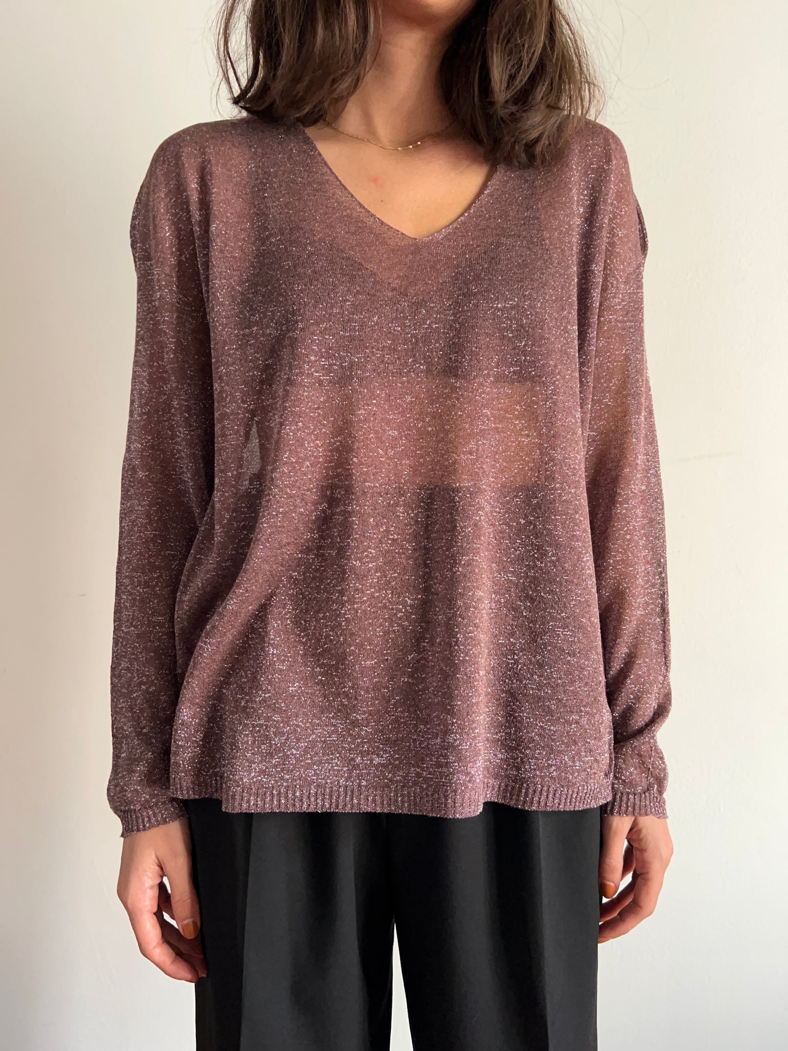 Maglia luccicante scollo V lilla Celestina Vintage
