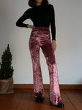 Pantalone a zampa ciniglia rosa