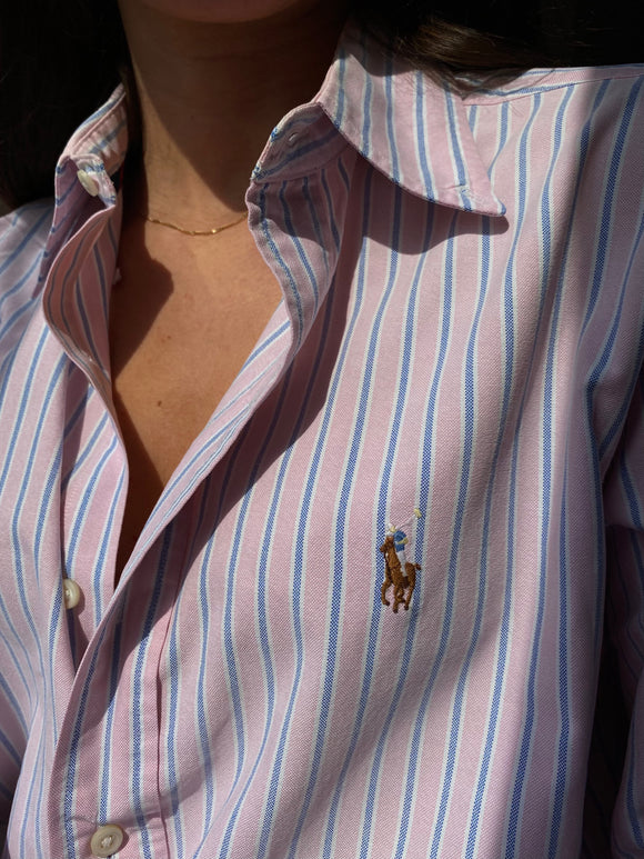 Camicia Ralph Lauren a righe rosa e azzurre Celestina Vintage