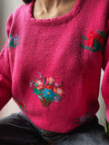 Maglione fuxia fiori
