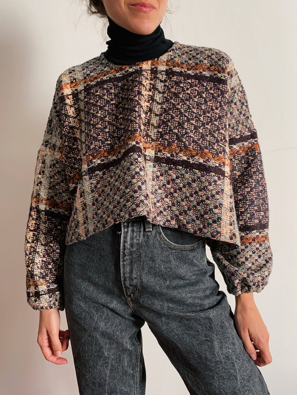 PRE ORDINE • Maglione corto in lana intrecciata a quadri