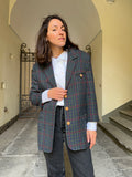 Blazer a quadretti con bottoni a contrasto