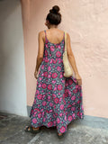 Abito di cotone con spallina sottile fiori rosa