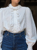 Camicia bianca lino con colletto froufrou