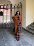 PRE ORDINE • Pantalone a palazzo tartan nero e rosso