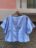 T-shirt Leggerissima con tasche • azzurra quadretti-righe-fiori