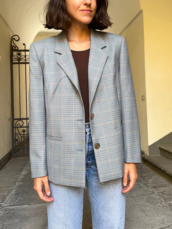 Blazer pied de poule con rosa e giallo