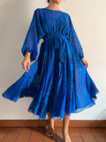 Abito lungo con cintura bluette
