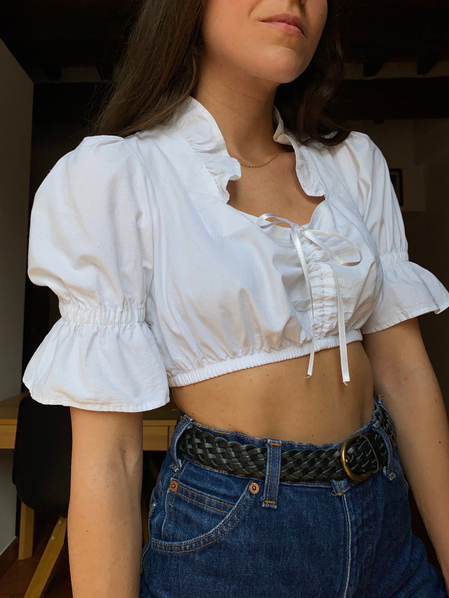 Camicia Bianca Camicetta Con Maniche A Sbuffo Camicia Bianca Crop