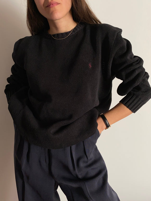 Maglione Ralph Lauren nero con stemma viola