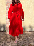 Abito lungo con cintura crepe rosso corallo