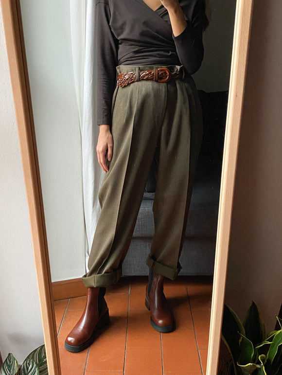 Pantalone maschile di lana verde-marrone