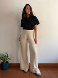 Pantalone plissé in maglia panna