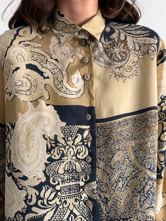 Camicia di seta paisley beige