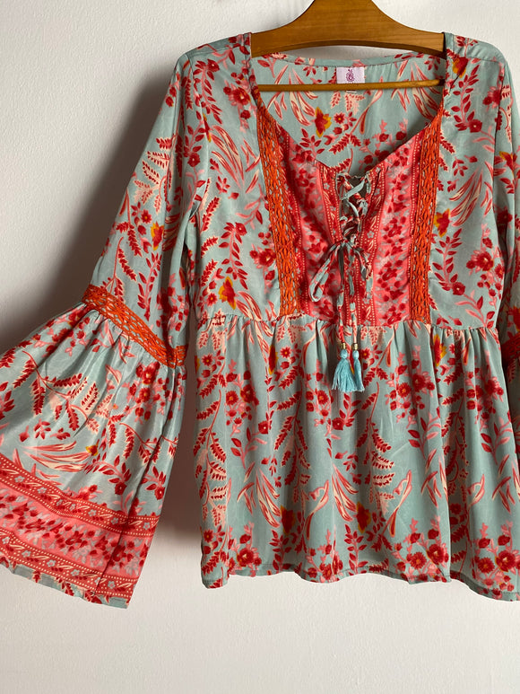 Camicia bohémienne verde acqua