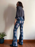 Pantalone a zampa jacquard blu