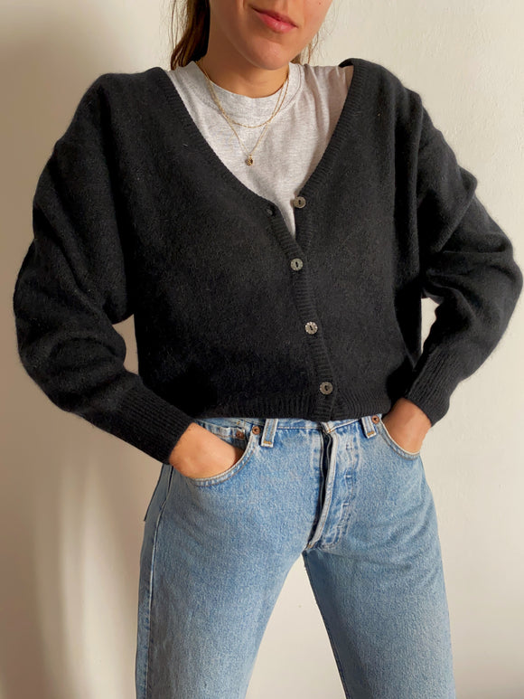 Cardigan nero con angora