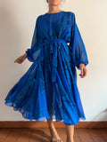 Abito lungo con cintura bluette