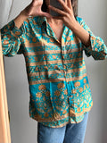 Camicia pura seta turchese e senape