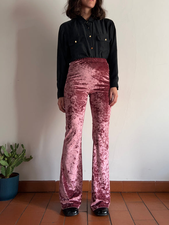 Pantalone a zampa ciniglia rosa