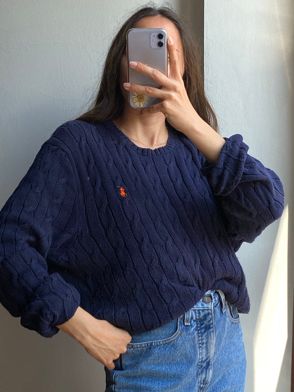 Maglione Ralph Lauren intrecciato blu Celestina Vintage